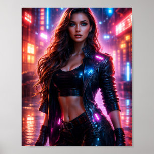 Poster Cartaz da Cidade da Mulher Neon Cyberpunk
