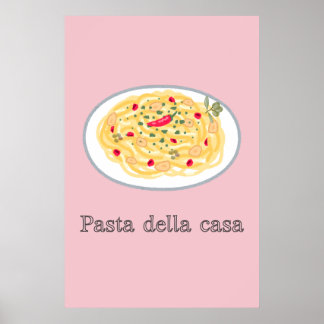 Poster Cartaz da Cozinha Cor-de-Rosa Aglio Olio Pasta Del
