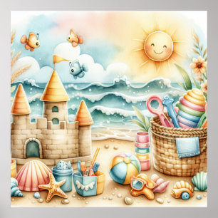 Poster Cartaz da Creche da Praia Pastel