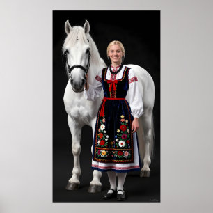 Poster Cartaz da Donzela Folclórica de Tatra e Cavalo Bra