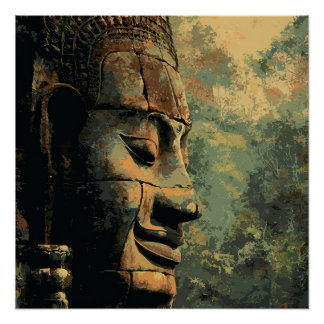 Pôster Cartaz da Estátua da Selva Antiga de Ankor Thom Ca