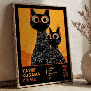 Poster Cartaz da Exposição Retro de Gatos Pretos de Yayoi