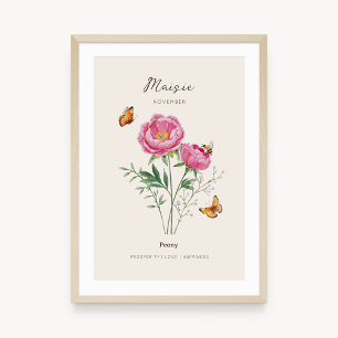 Poster Cartaz da Flor de Nascimento Peônia