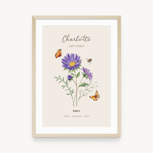 Poster Cartaz da Flor do Mês de Nascimento Aster