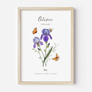 Poster Cartaz da Flor do Mês de Nascimento Íris