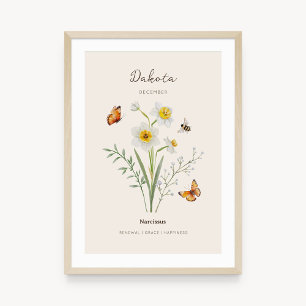 Poster Cartaz da Flor do Mês de Nascimento Narciso