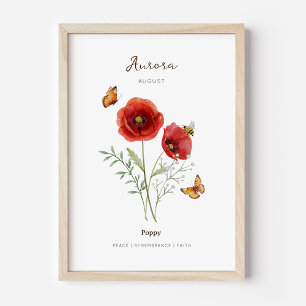 Poster Cartaz da Flor do Mês de Nascimento Papoula