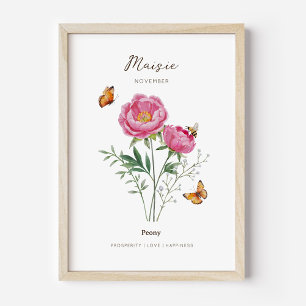 Poster Cartaz da Flor do Mês de Nascimento Peônia