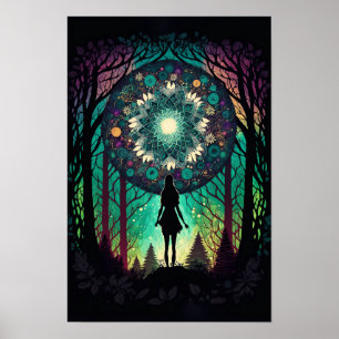 Poster Cartaz da Floresta Mandala Psicodélica Trippy 1