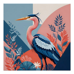 Pôster cartaz da garça de crista azul