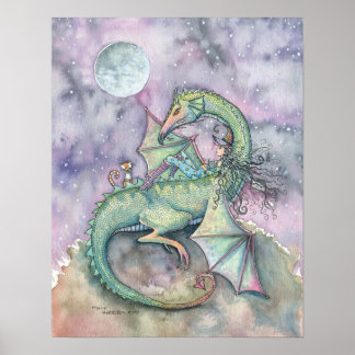 Poster Cartaz da Gata Dragão Bruxa Olhando a Lua