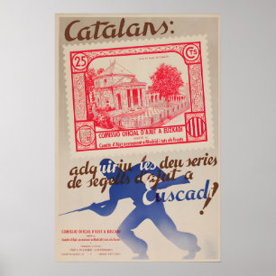 Poster Cartaz da Guerra Civil Espanhola Catalunha Ajuda B