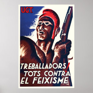 Poster Cartaz da Guerra Civil Espanhola UGT Trabalhadores