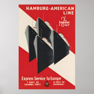 Poster Cartaz da Hamburg American Line Serviços Expressos