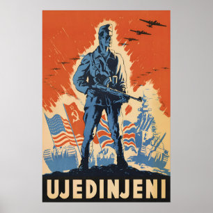 Poster Cartaz da II Guerra Mundial Iugoslávia SFR Partidá