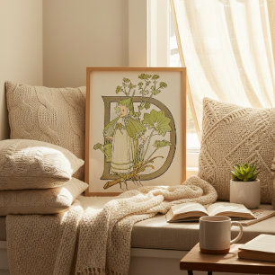 Poster Cartaz da Letra Floral Vintage D por Ottilia Adelb