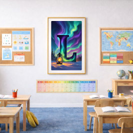 Pôster Cartaz da Letra L Aurora | Arte da Aurora Boreal