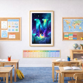 Pôster Cartaz da Letra N da Aurora | Arte das Luzes do No