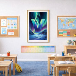 Pôster Cartaz da Letra V da Aurora | Arte das Luzes do No