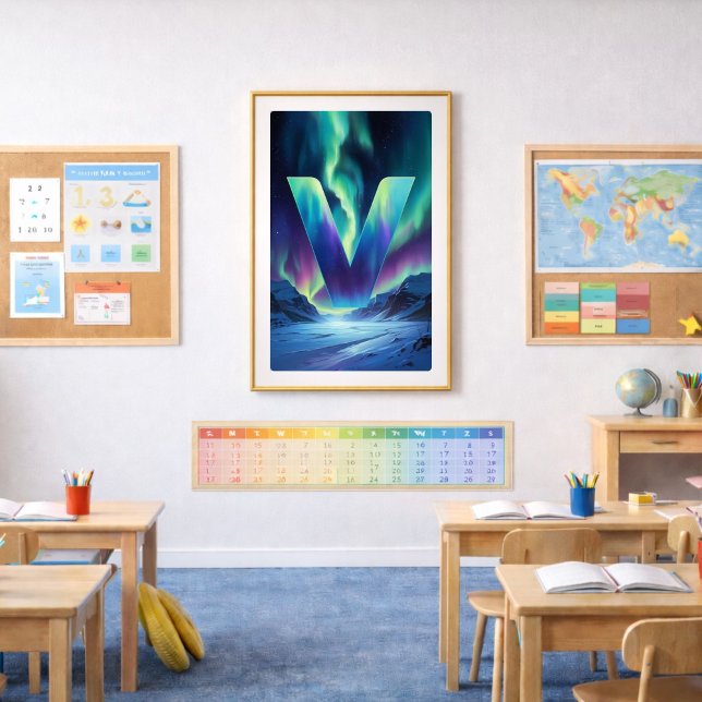 Pôster Cartaz da Letra V de Aurora | Arte das Luzes do No (Criador carregado)