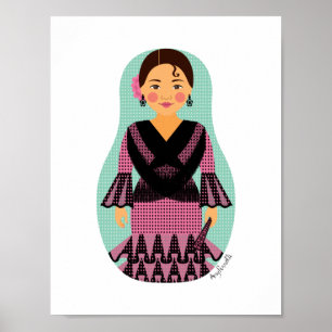 Poster Cartaz da Matryoshka de Vestido Rosa Espanhola