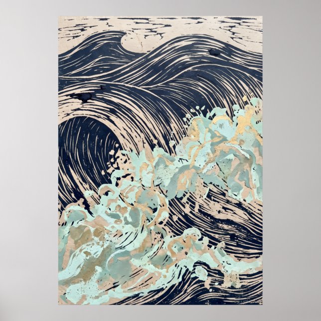 Poster Cartaz da Onda do Oceano Creme Marinho (Frente)