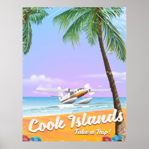 Pôster Cartaz da praia das viagens vintage das Ilhas Cook
