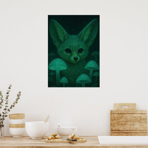 Poster Cartaz da Raposa Encantada & Cogumelos Bioluminesc