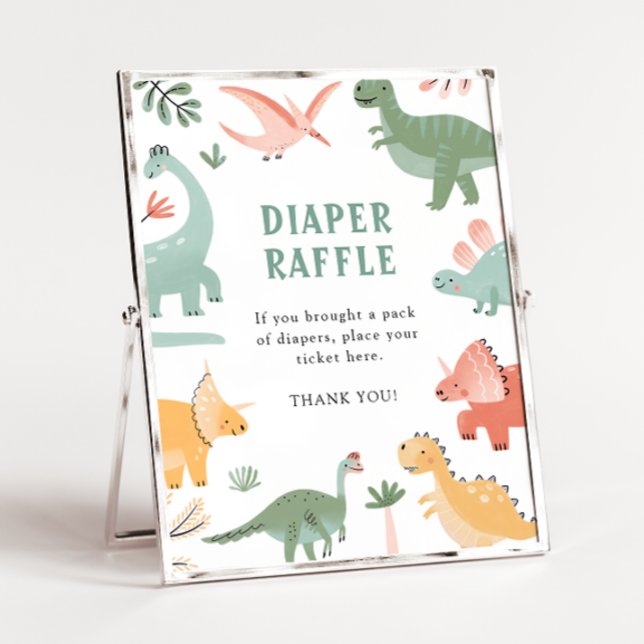 Poster Cartaz da Rifa de Fraldas de Dinossauro (Dinosaur Baby Shower Diaper Raffle Poster by Painted Paperie
)