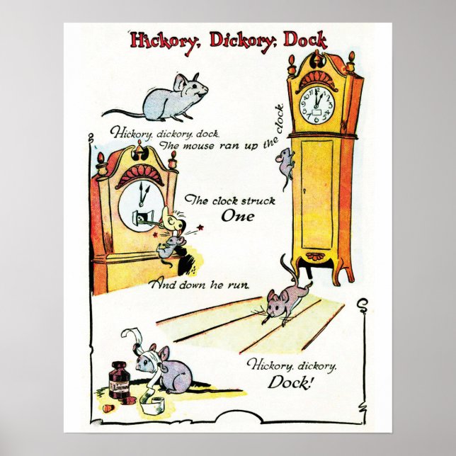 Pôster Cartaz da rima infantil "Hickory Dickory Dock" (Frente)