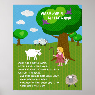 Poster Cartaz da Rima Infantil 'Mary Tinha um Cordeirinho
