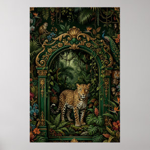 Poster Cartaz da Selva de Leopardo Boho   Verde Vintage