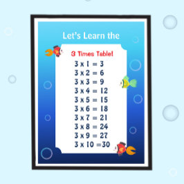 Poster Cartaz da Tabuada do 3 para Crianças | Matemática 