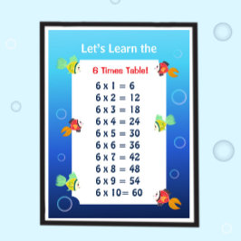 Poster Cartaz da Tabuada do 6 para Crianças | Matemática 