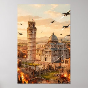 Poster Cartaz da Torre Inclinada de Pisa sob Cerco