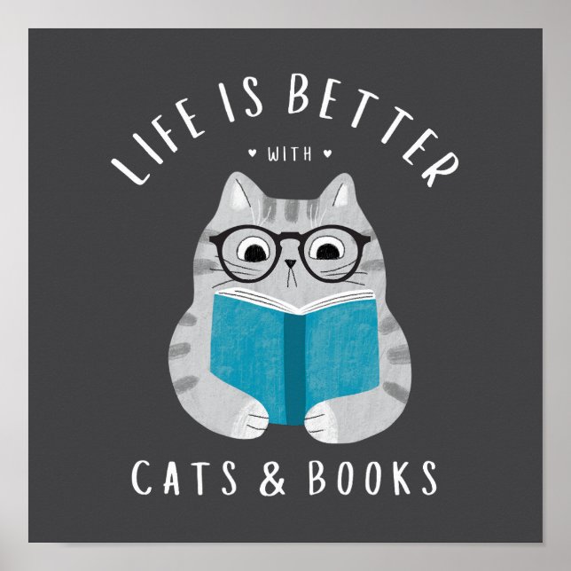 Poster Cartaz da Vida Divertida é Melhor com Gatos e Livr (Frente)