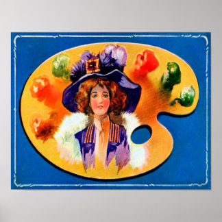 Poster Cartaz de 1916 de Menina Eduardiana na Paleta de P