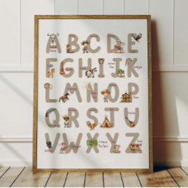 Poster Cartaz de ABC Alfabeto Cowboy para Decoração de Qu