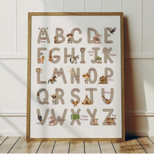 Poster Cartaz de ABC Alfabeto Cowboy para Decoração de Qu