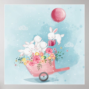 Poster Cartaz de adoráveis coelhinhos bebês