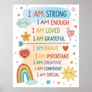 Poster Cartaz de Afirmações Positivas Arco-íris para Cria