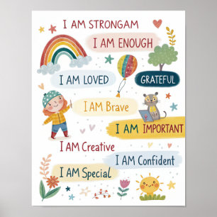 Poster Cartaz de Afirmações Positivas Arco-Íris para Cria