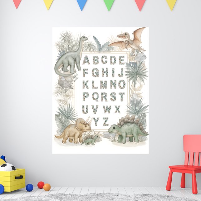 Poster Cartaz de água-forte do alfabeto de dinossauros pa (Criador carregado)