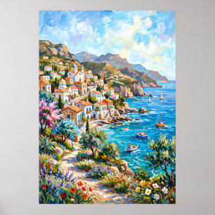 Poster Cartaz de Aldeia Costeira Mediterrânea
