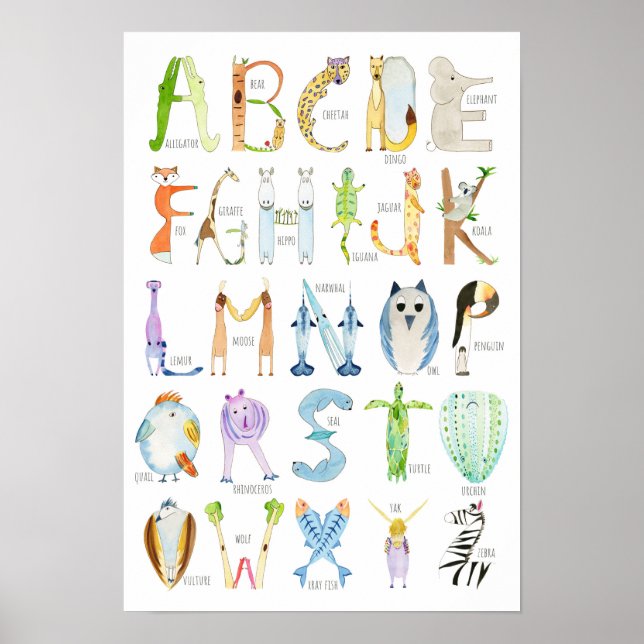 Poster Cartaz de Alfabeto Animal - 13 x 19 polegadas (Frente)