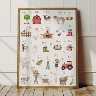 Poster Cartaz de Alfabeto de Animais da Fazenda ABC Decor