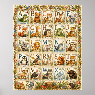 Poster Cartaz de Alfabeto de Animais da Floresta ABC Aq