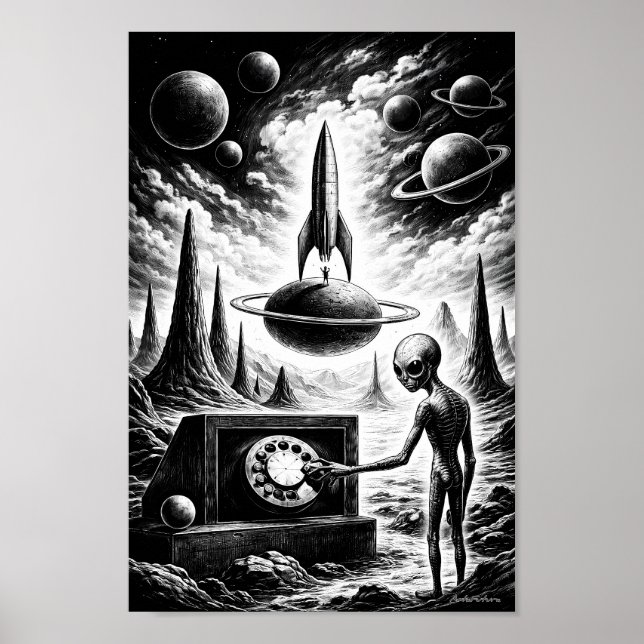Poster Cartaz de Alien Chamando Através da Noite Cósmica (Frente)