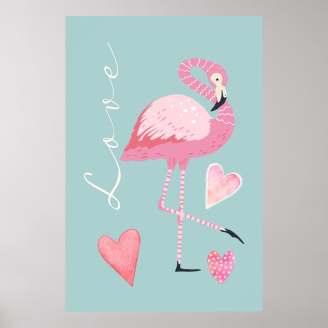 Poster Cartaz de Amor de Flamingo Rosa (Frente)