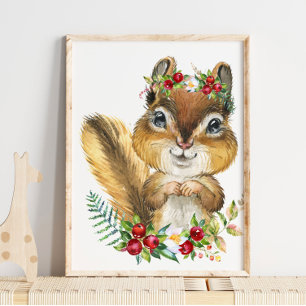 Poster Cartaz de Animal da Floresta Esquilo Bebê   Arte p